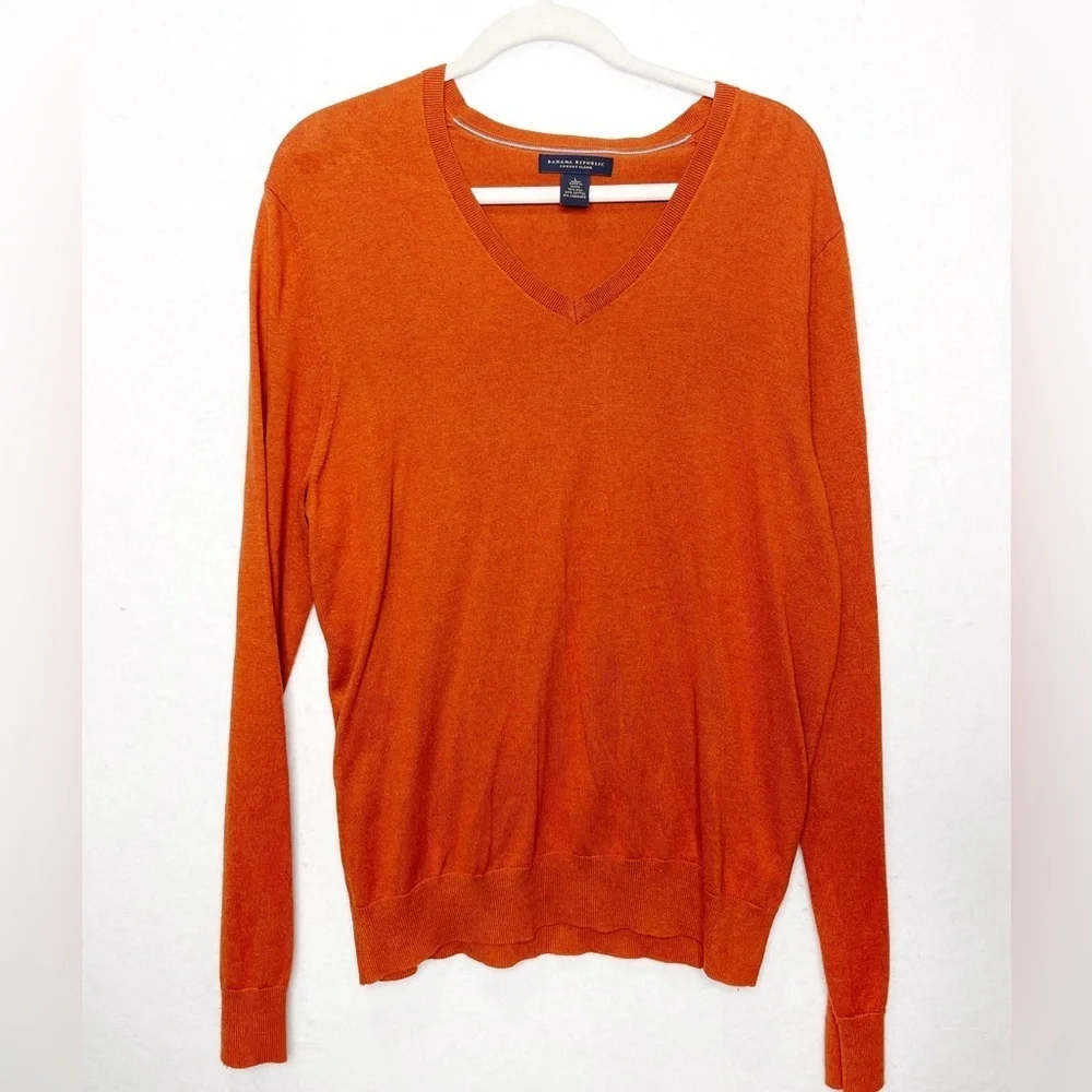 Banana Republic Luxury Brand V-Neck Silk Cashmere Cotton Blend Sweater Orange